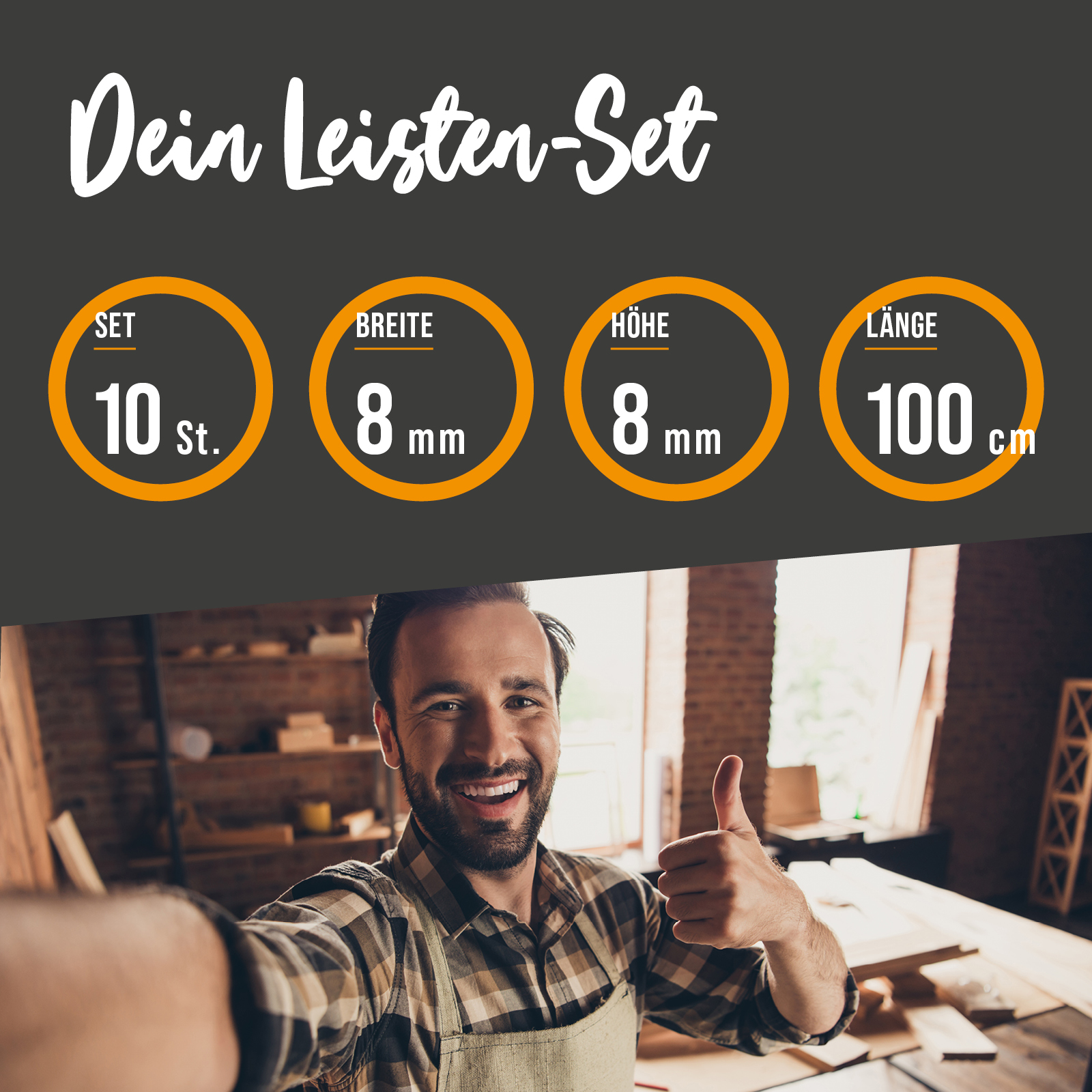 Massivholz Quadratleisten – 10er Set für DIY, Basteln & Innenausbau - Ansicht 2