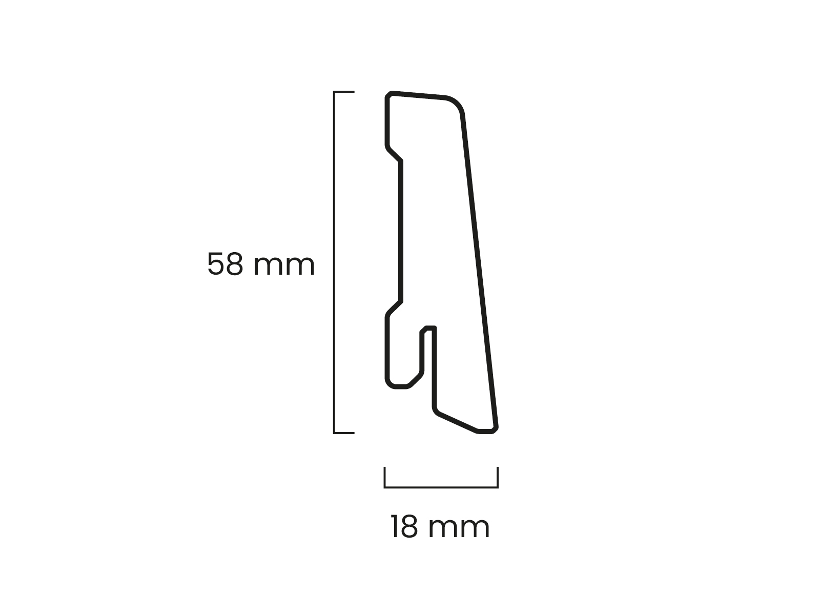Technische Zeichnung Sockelleiste MDF weiß direktlackiert RAL9016 Maße 58 x 18 mm