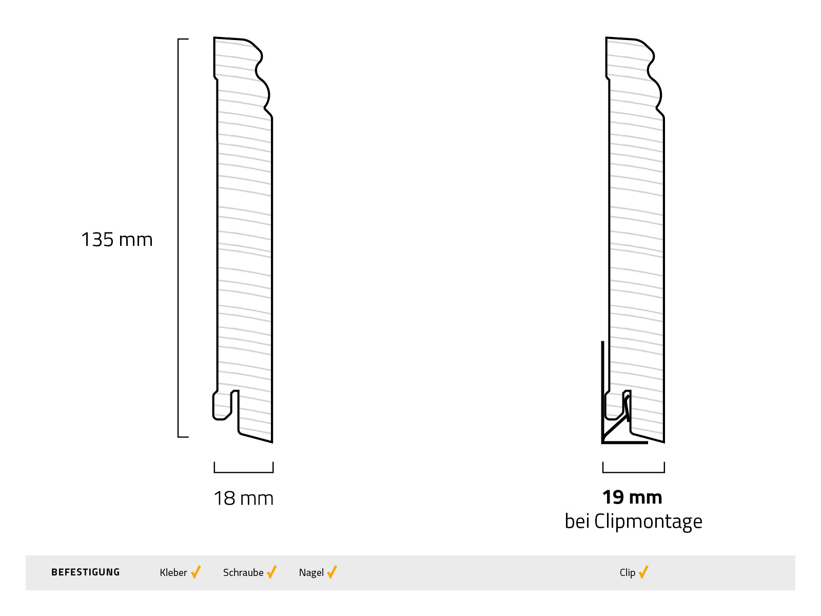 Sockelleiste Berliner Massiv Weiss Lackiert Technische Zeichnung