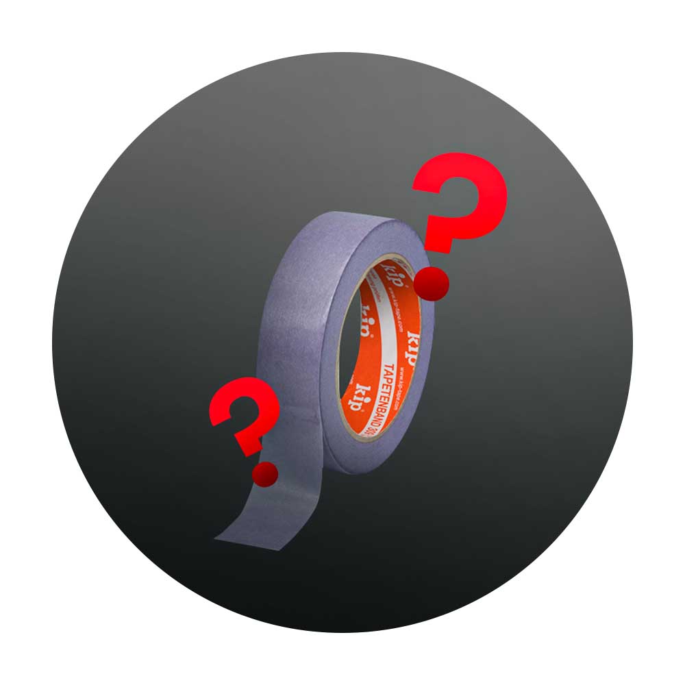 Klebebandrolle mit roten Fragezeichen – Symbol für die Wahl des richtigen Abklebebands.