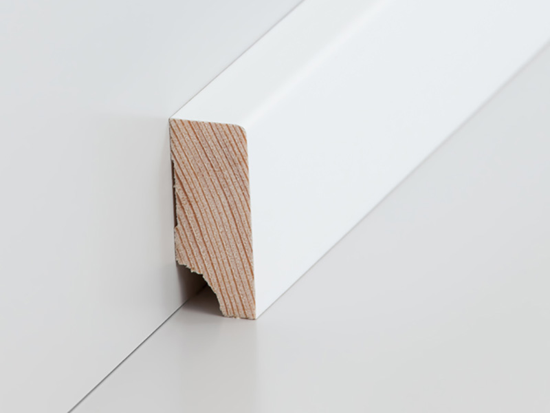 Massivholz Sockelleiste weiß 16 x 40 mm Kiefer lackiert (RAL9016) rechteckiges Profil