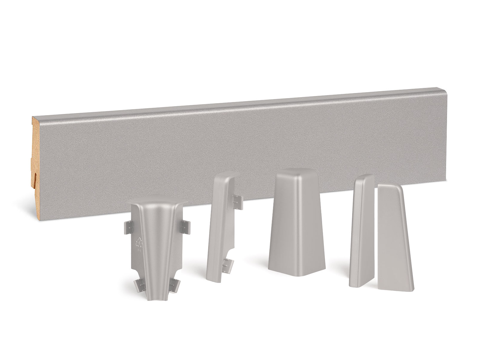 MEGA Sockelleiste MDF foliert - Alu Edelstahl