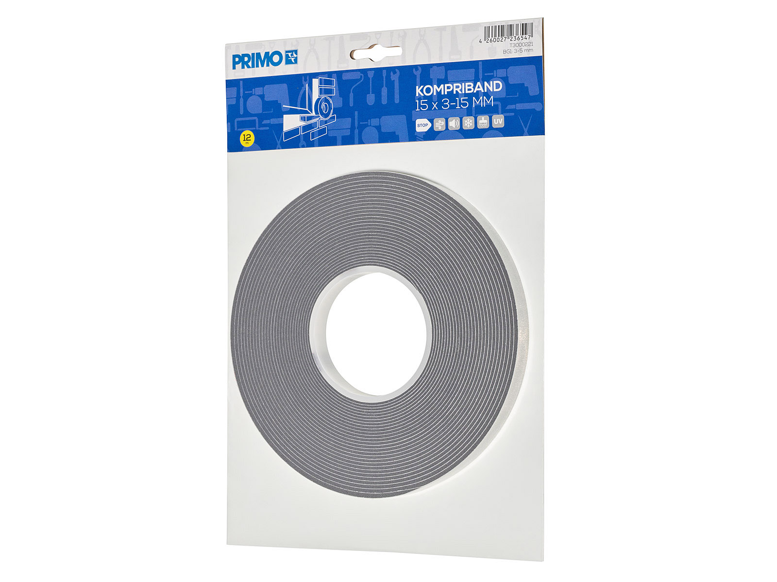 Primo elastisches Kompriband für Außenfugen 15 x 3 -15mm | Länge 12m