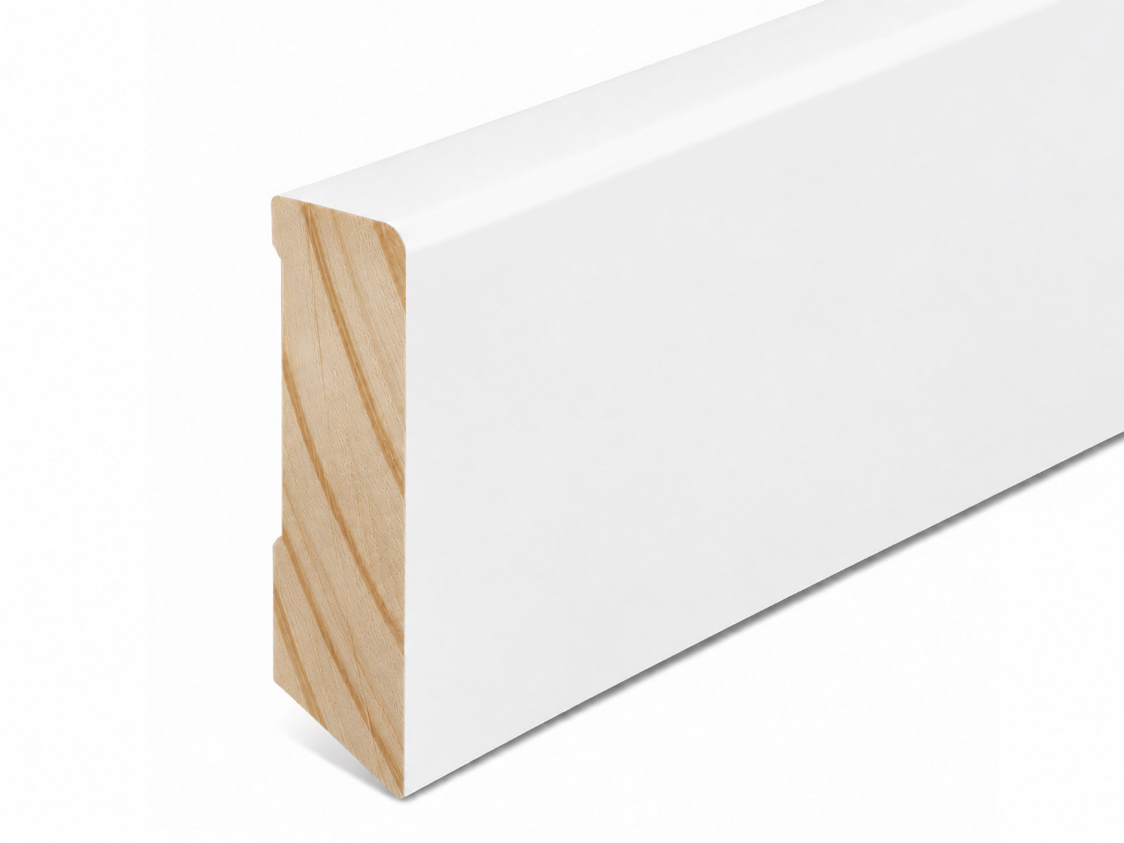 Massivholz Sockelleiste Modern Pro weiß 16 x 58 mm Kiefer lackiert (RAL9016)