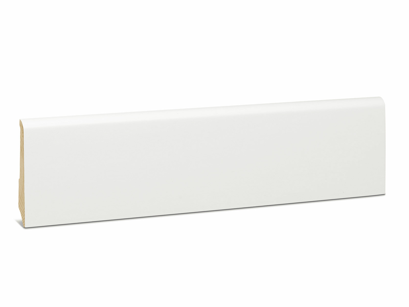 Fichte Sockelleiste weiß 14 x 80 mm Massivholz foliert (RAL9016) Bordeaux-Profil