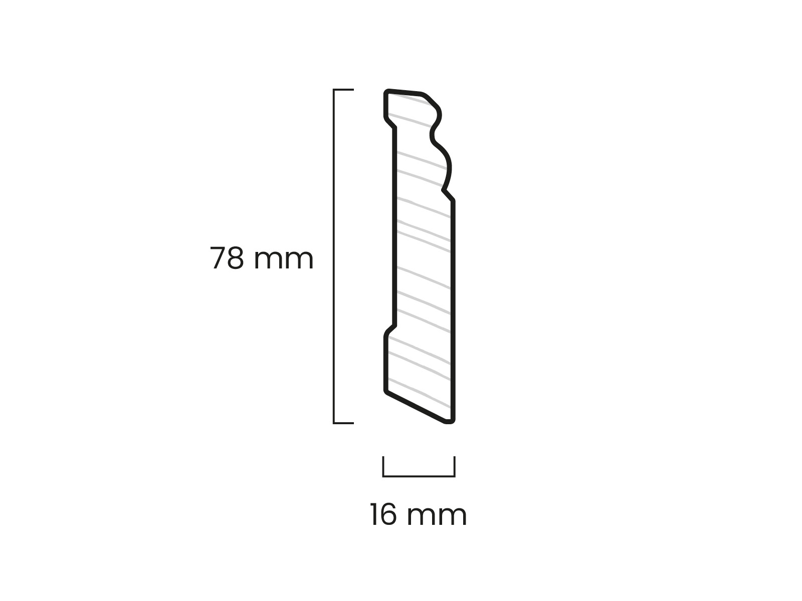 Technische Zeichnung der Hamburger Leiste Pro: 78 mm hoch, 16 mm tief, mit profilierter Oberkante
