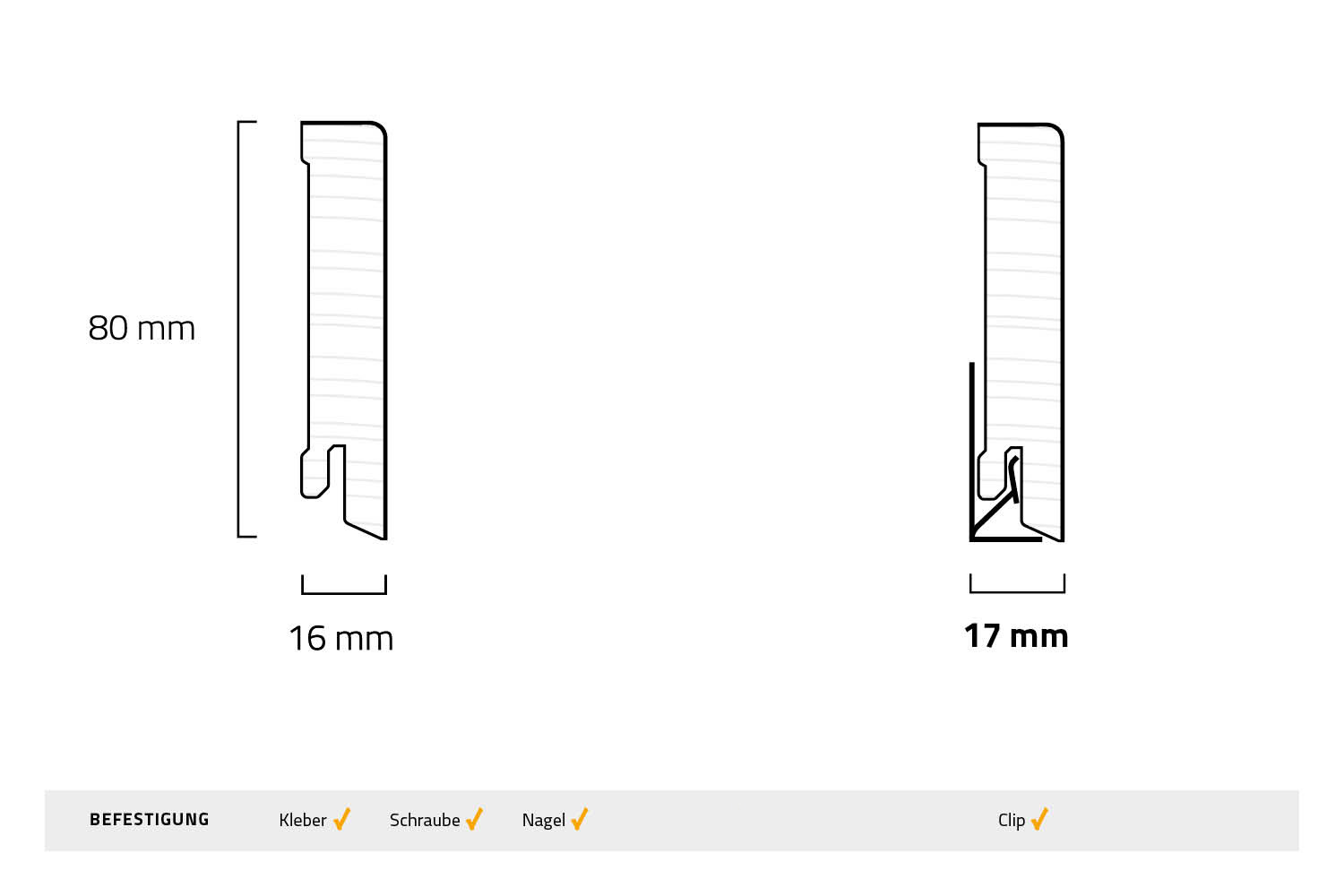 Sockelleiste Modern Massiv Eiche Furniert Unbehandelt Technische Zeichnung