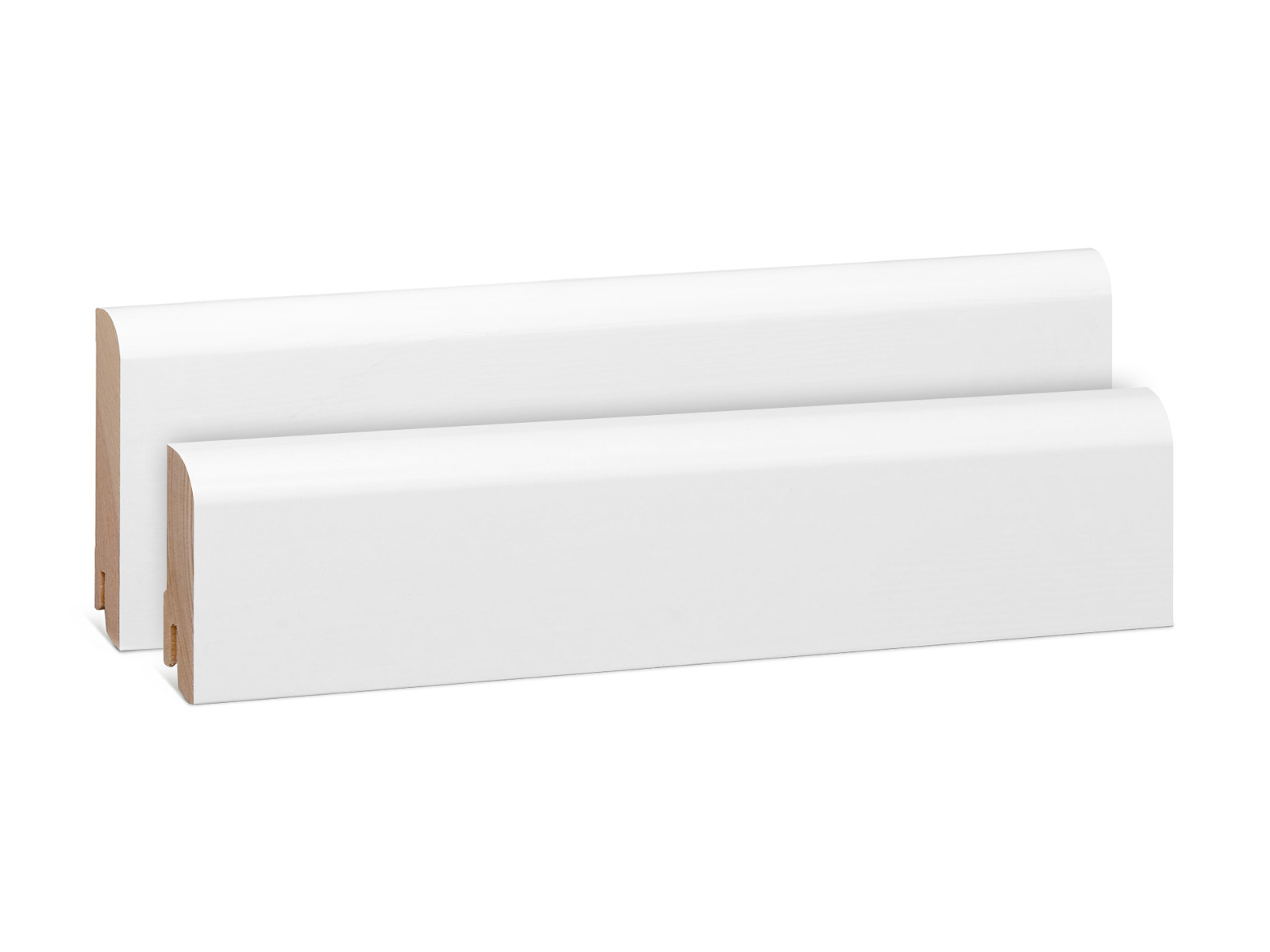 Oben rund Kiefer Massivholz Sockelleiste weiß RAL9016