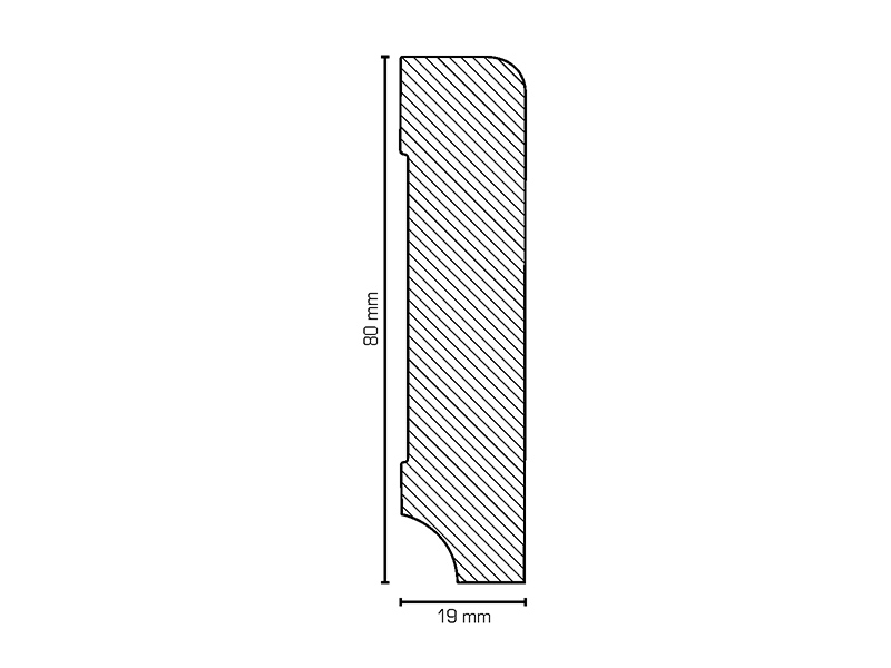 Massivholz Sockelleiste weiß 19 x 80 mm Kiefer lackiert (RAL9016) abgerundetes Profil