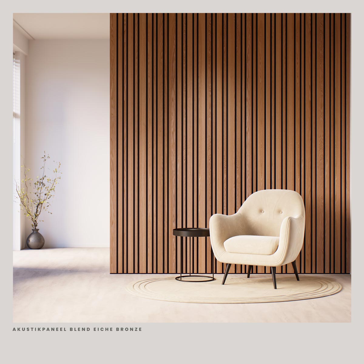 Akustikpaneele Blend Eiche bronze als Wandgestaltung mit variabler Lamellenstruktur