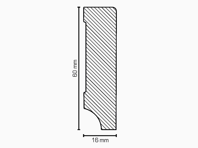 Massivholz Sockelleiste weiß 16 x 60 mm Kiefer lackiert (RAL9016) rechteckiges Profil