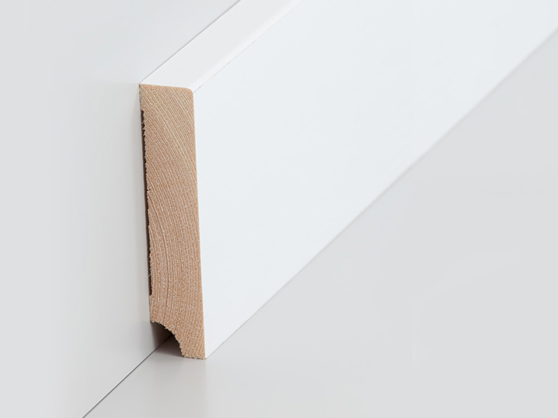 Massivholz Sockelleiste weiß 16 x 80 mm Kiefer lackiert (RAL9016) rechteckiges Profil