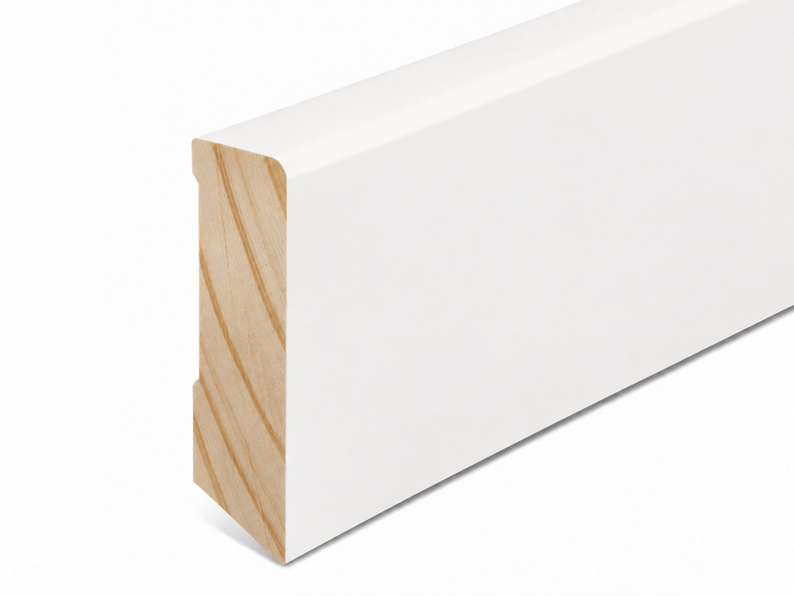 Massivholz Sockelleiste Modern Pro weiß 16 x 58 mm Kiefer lackiert (RAL9010)