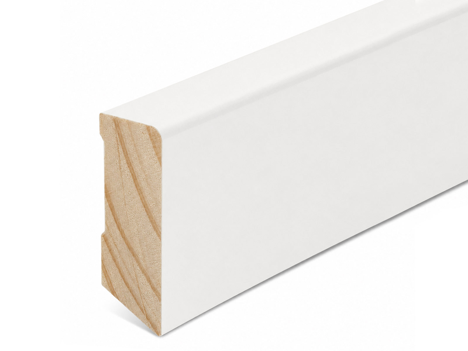 Massivholz Sockelleiste Modern Pro weiß 16 x 40 mm Kiefer lackiert (RAL9010)
