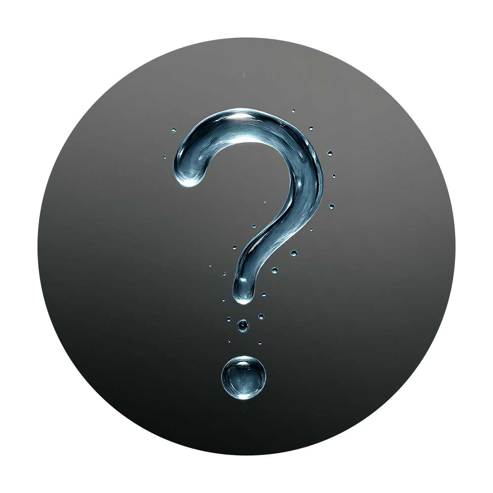 Wasserförmiges Fragezeichen – Symbol für unbekannte Feuchtigkeitsquellen als Ursache für Schimmel hinter Sockelleisten.