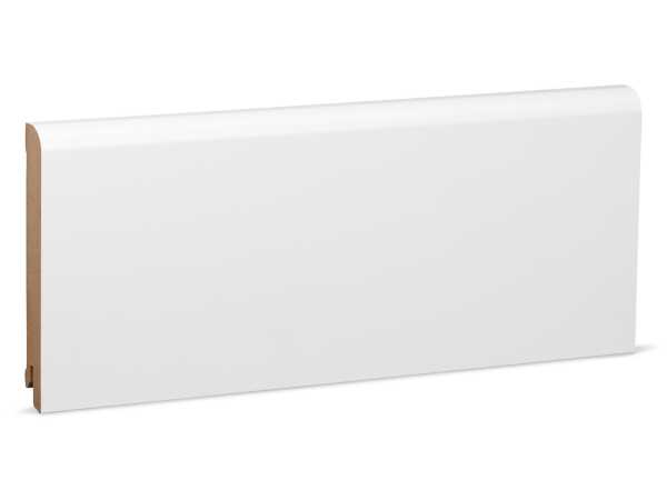 Oben rund MDF Sockelleiste weiß foliert RAL9016 (18x120mm)