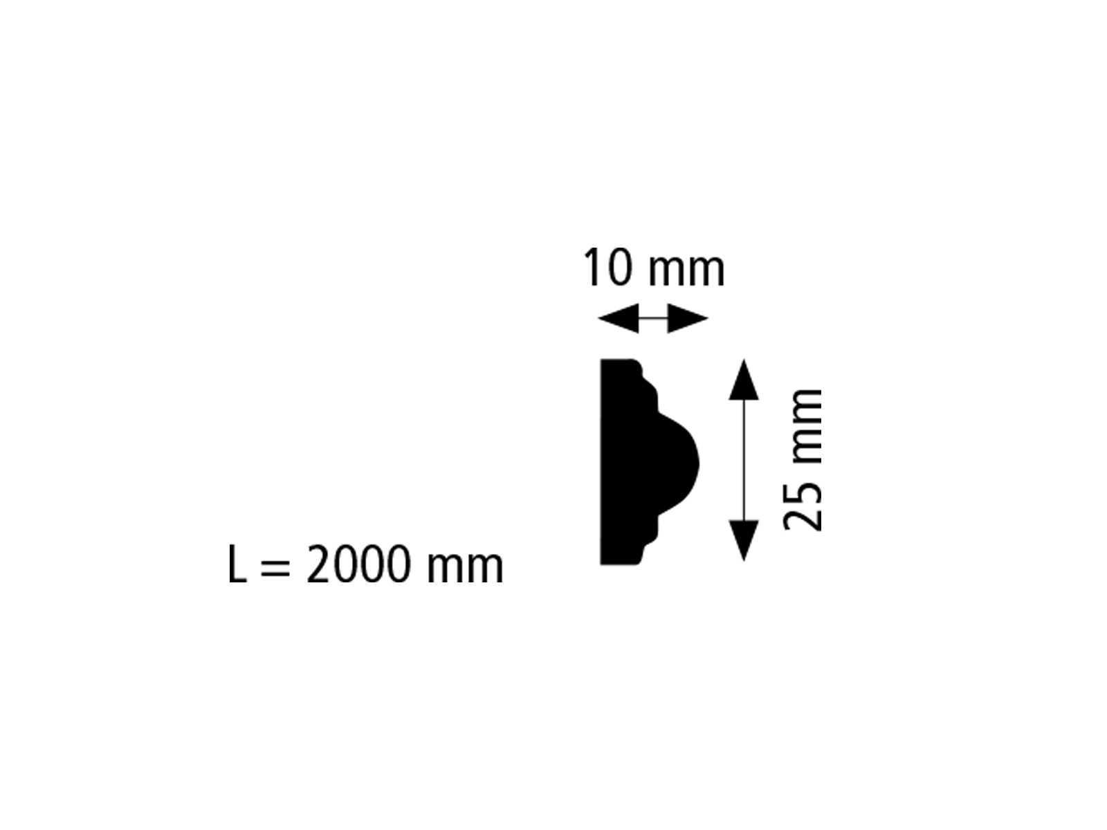 PROVISTON, Zierleiste NE413, 12 x 25 x 2000 mm, Weiß, Wandleiste, Wanddekoration, Hochwertig